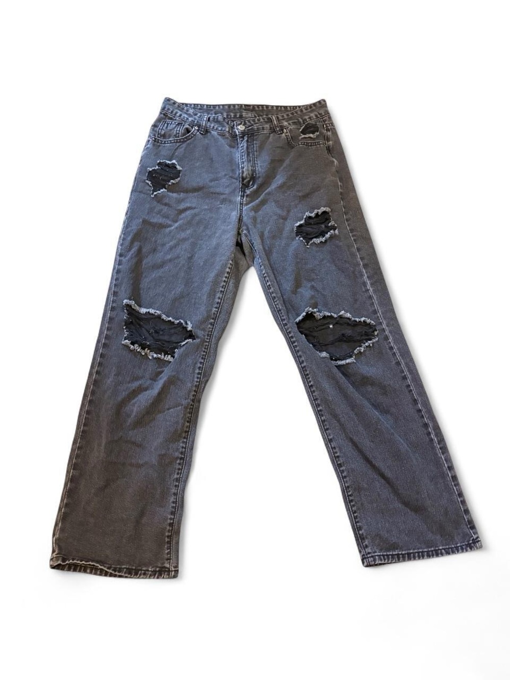 Women's Black Distressed Straight Leg Jeans
